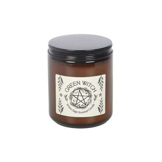 Green Witch White Sage Amber Glass Candle