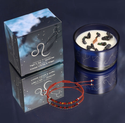 Zodiac Crystal Candle with Gemstone Bracelet - Leo