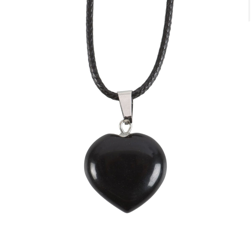 Black Obsidian Healing Crystal Heart Necklace