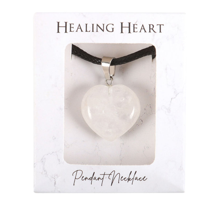 Clear Quartz Healing Crystal Heart Necklace