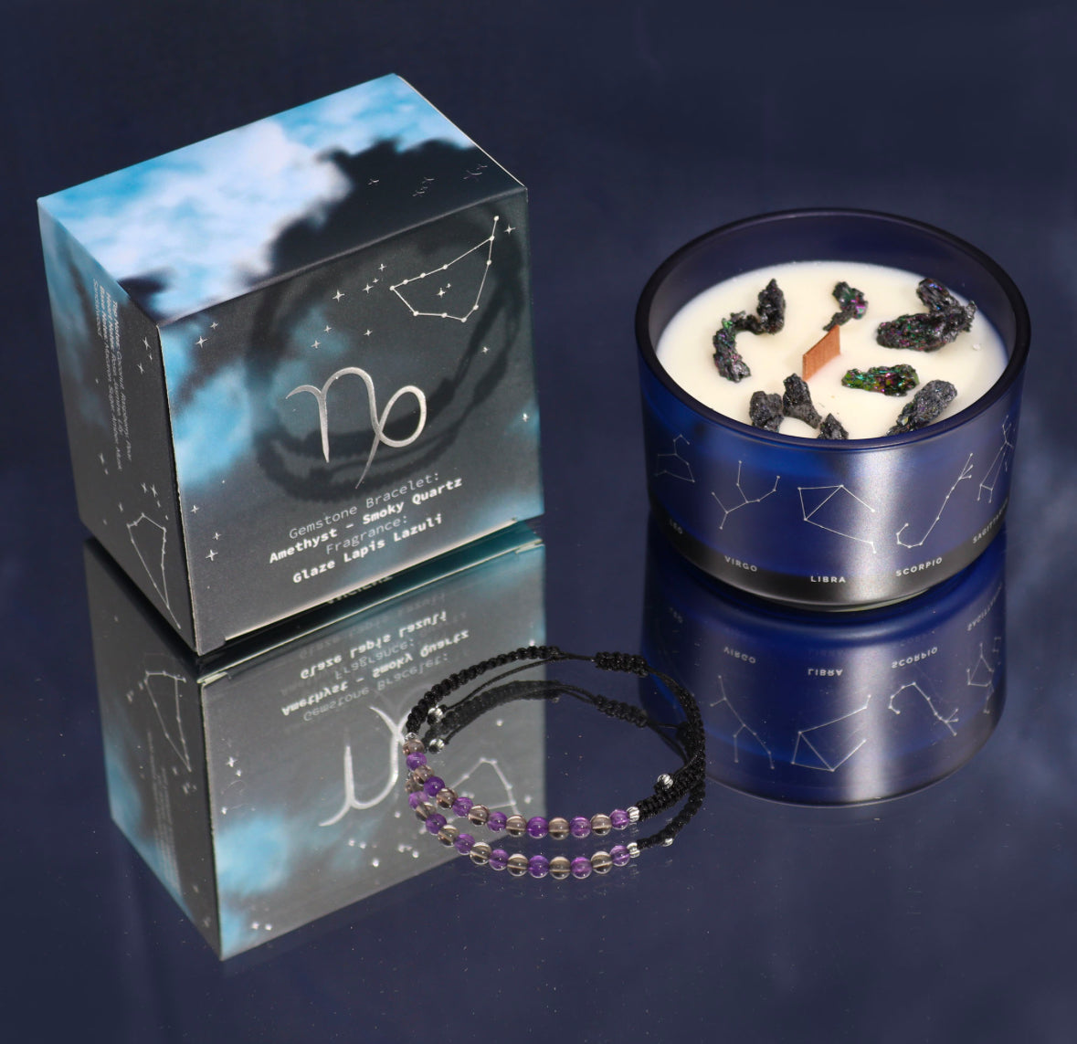 Zodiac Crystal Candle with Gemstone Bracelet - Capricorn