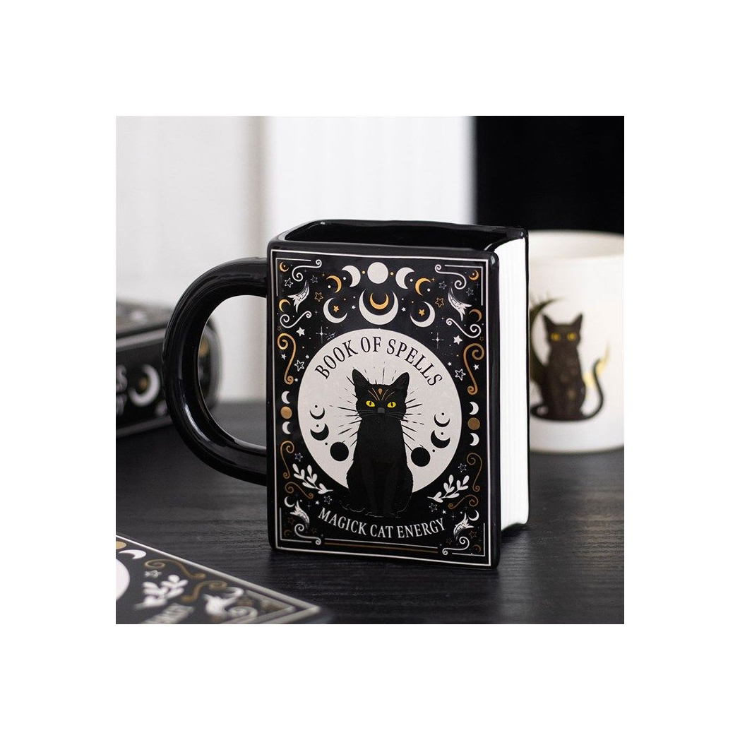 Black Cat Magick Book of Spells Book Shaped Mug