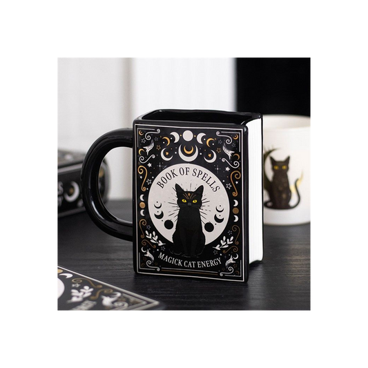 Black Cat Magick Book of Spells Book Shaped Mug