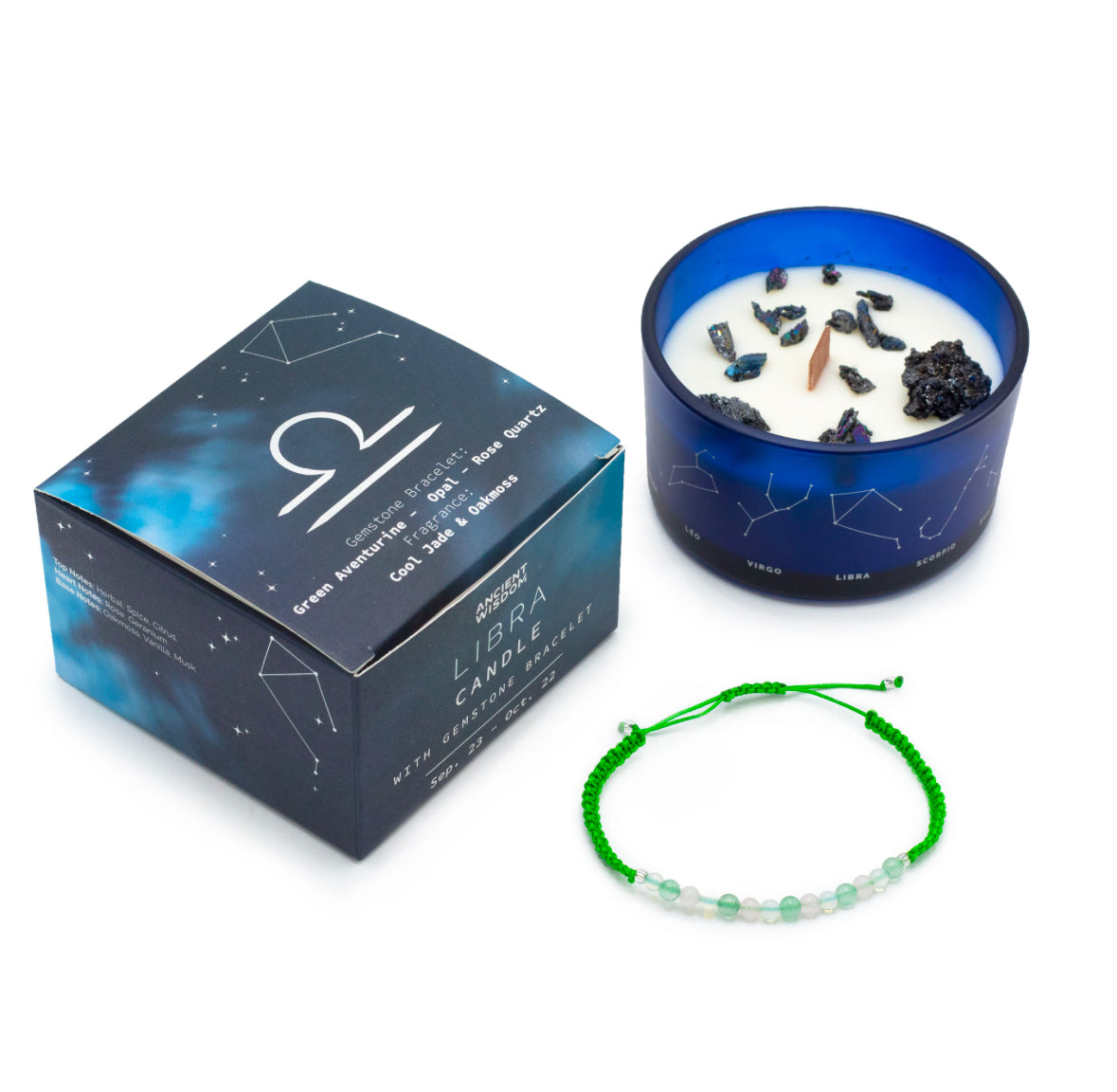 Zodiac Crystal Candle with Gemstone Bracelet - Libra