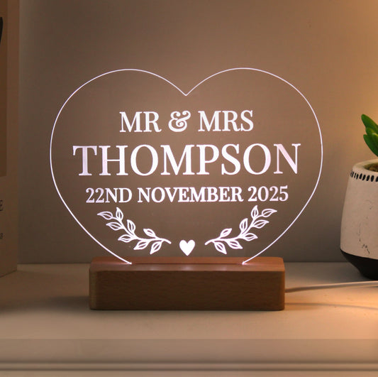 Personalised Wedding Heart LED Light