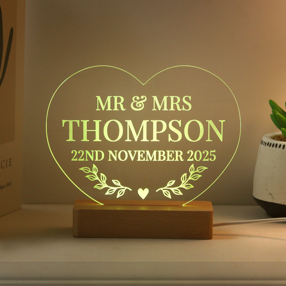 Personalised Wedding Heart LED Light