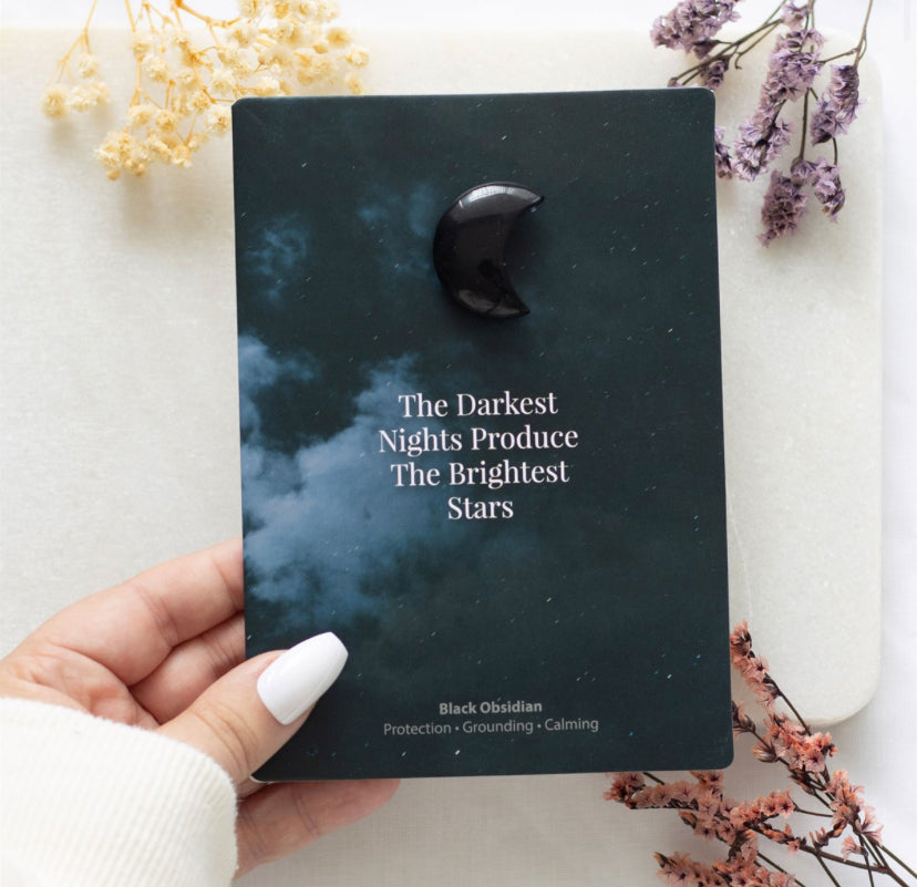 Darkest Nights Black Obsidian Crystal Moon Greeting Card