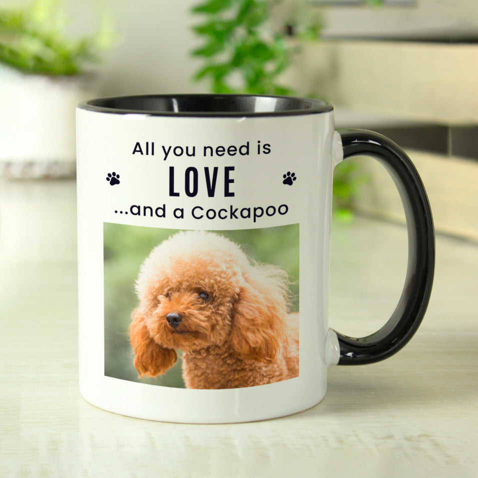 Personalised Pet Photo Upload Black Handled Mug