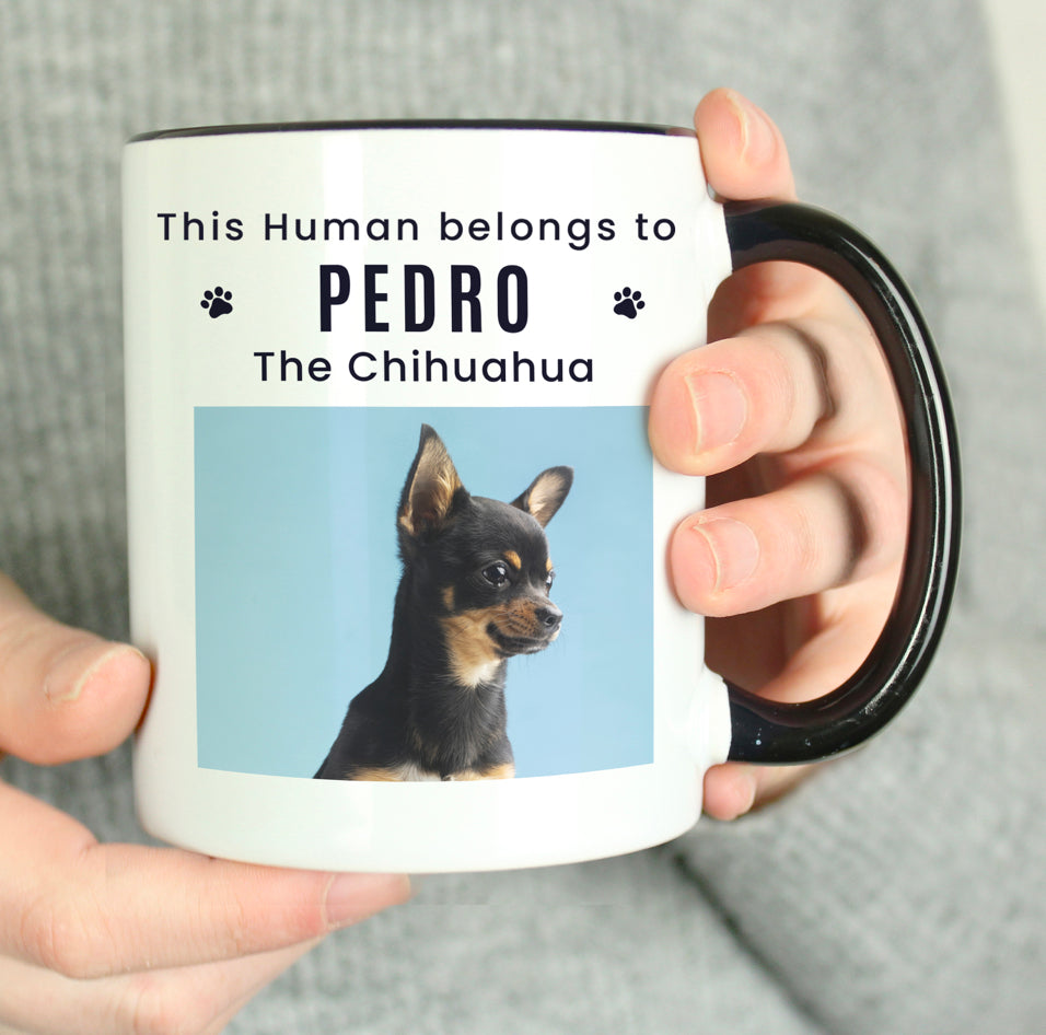 Personalised Pet Photo Upload Black Handled Mug