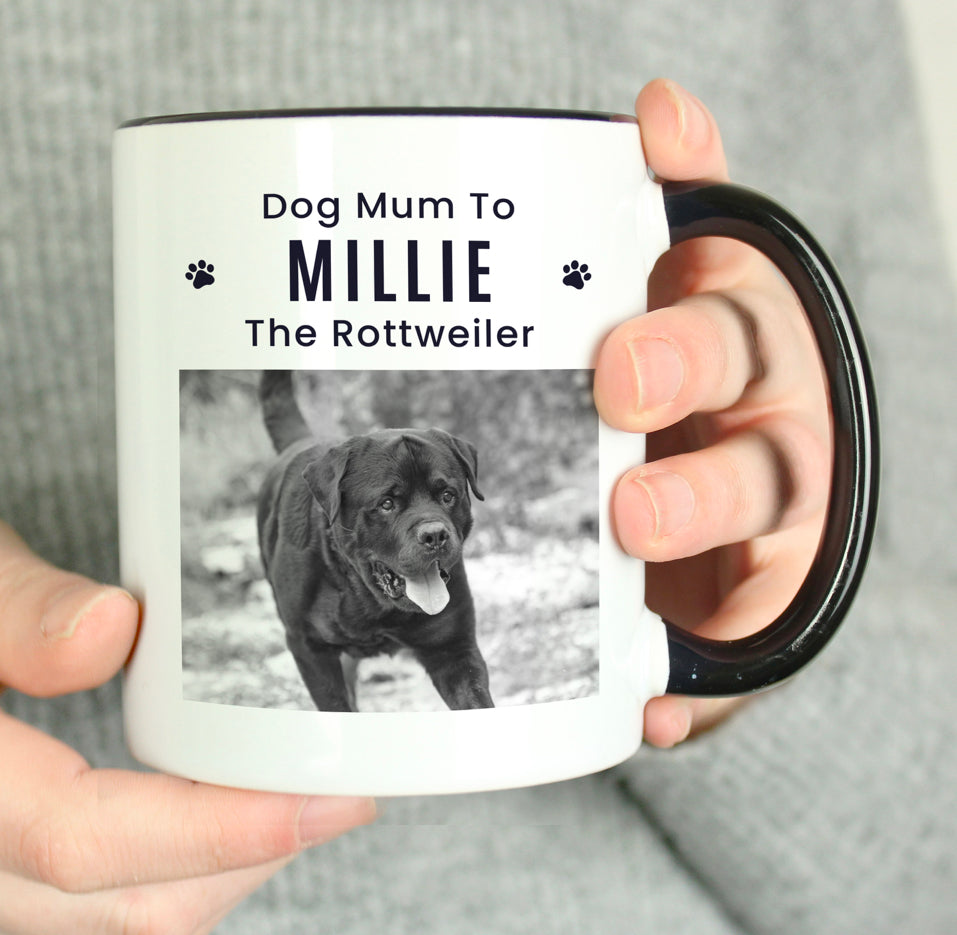 Personalised Pet Photo Upload Black Handled Mug