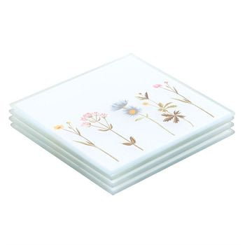 Floral Glass Coaster Set