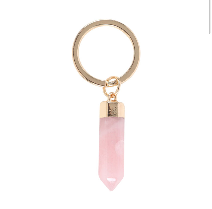 Rose Quartz Semi Precious Crystal Keyring