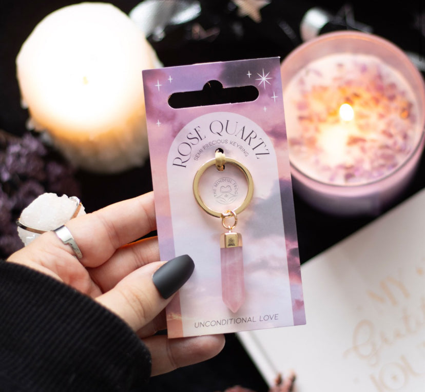 Rose Quartz Semi Precious Crystal Keyring