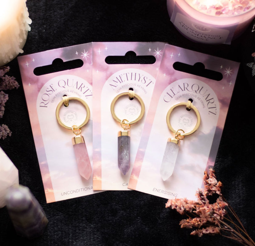 Rose Quartz Semi Precious Crystal Keyring