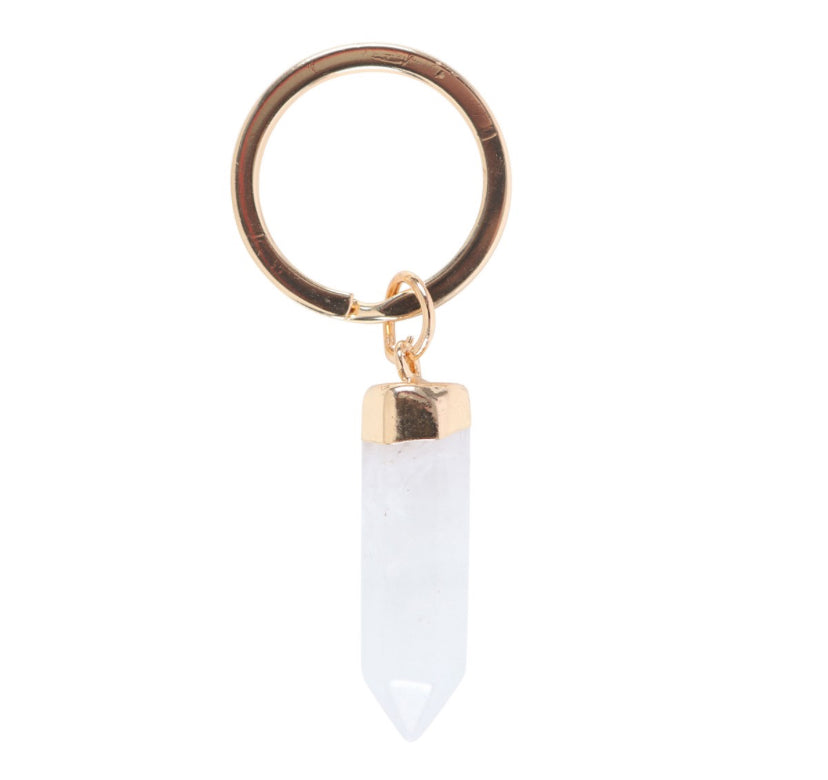 Clear Quartz Semi Precious Crystal Keyring