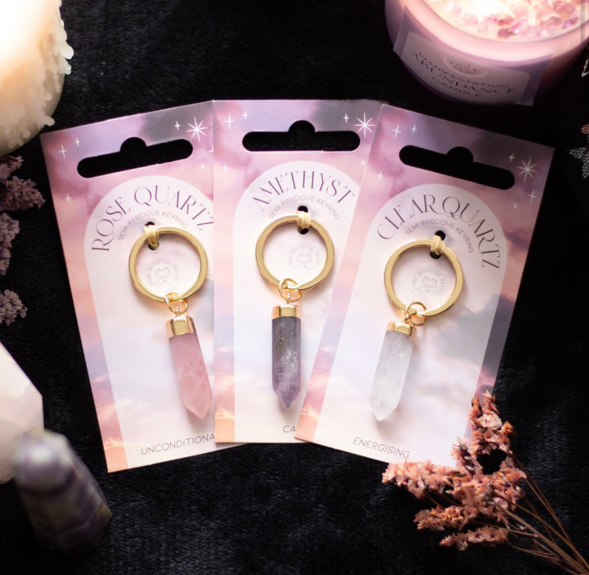 Clear Quartz Semi Precious Crystal Keyring