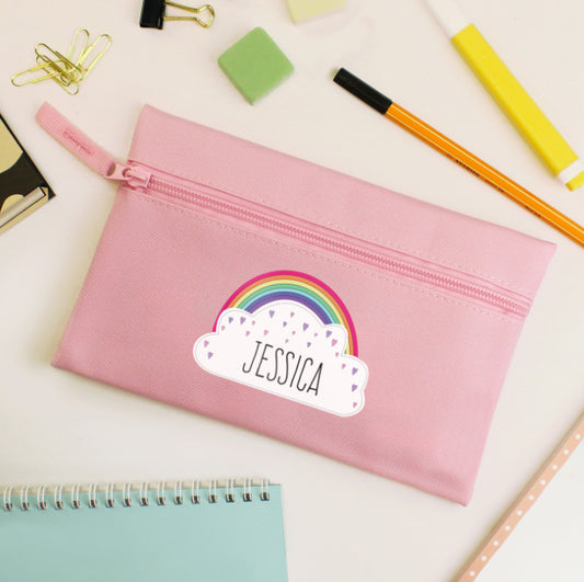 Personalised Rainbow Pink Pencil Case