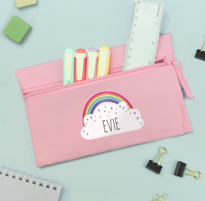 Personalised Rainbow Pink Pencil Case