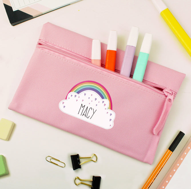 Personalised Rainbow Pink Pencil Case