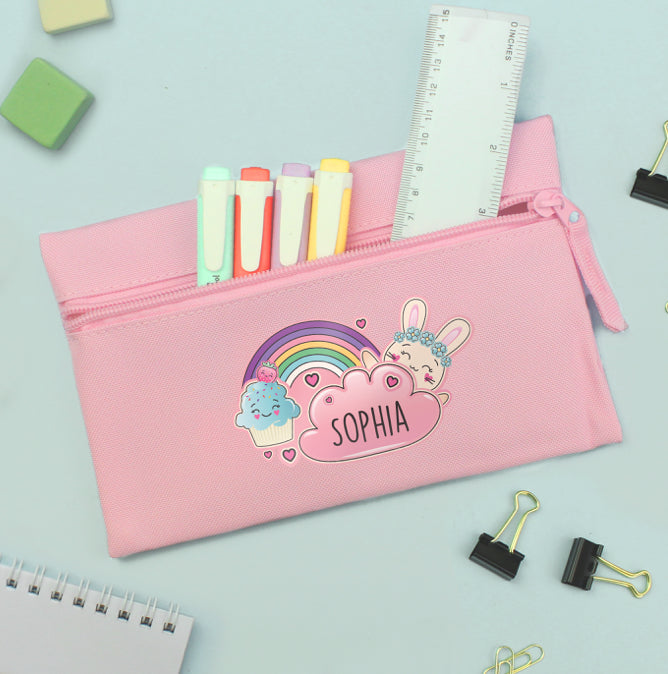 Personalised Cute Bunny Pink Pencil Case