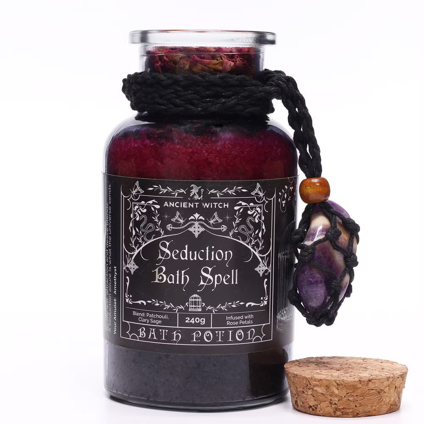 1x Ancient Witch Bath Spell Potion & Amethyst Crystal Amulet - Seduction