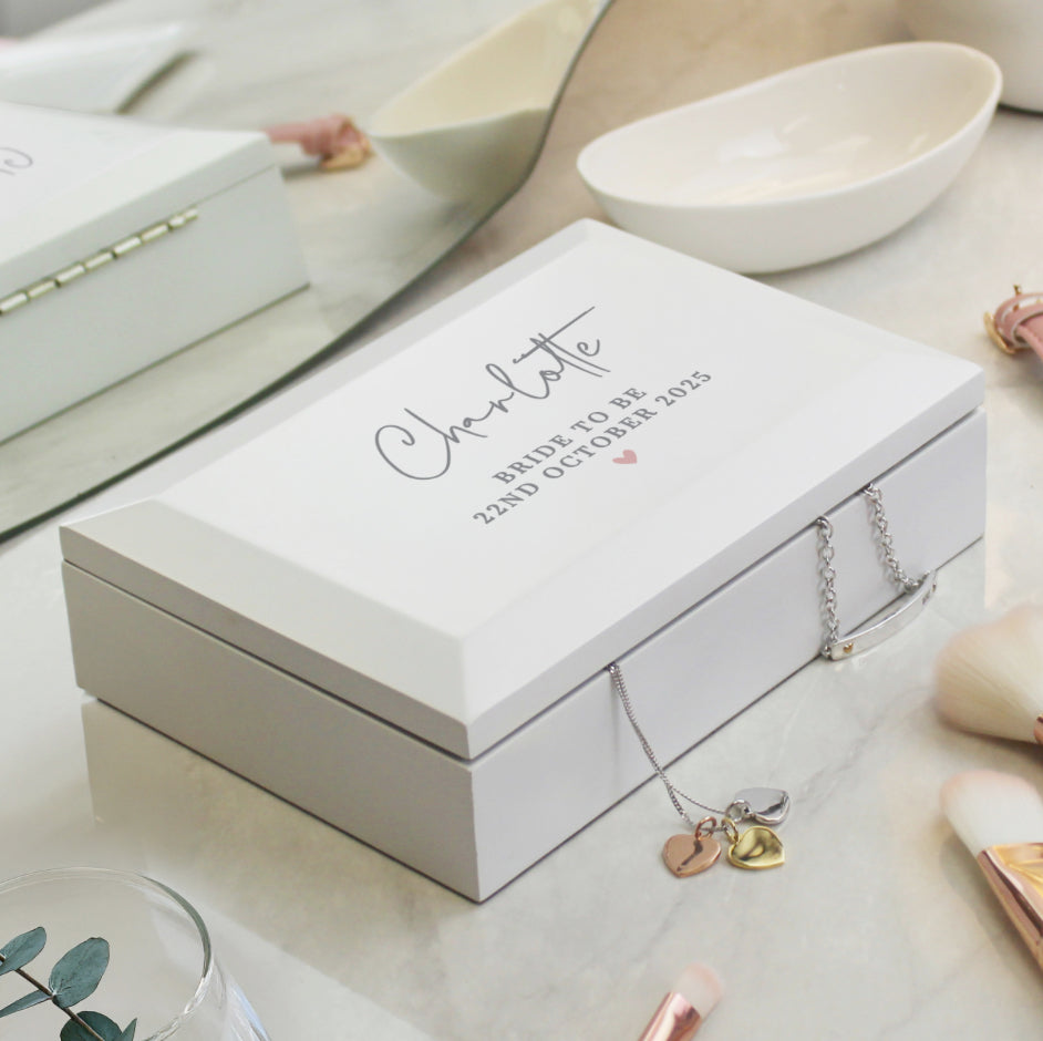 Personalised White Wooden Jewellery Box