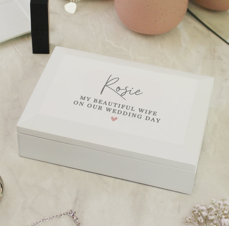 Personalised White Wooden Jewellery Box