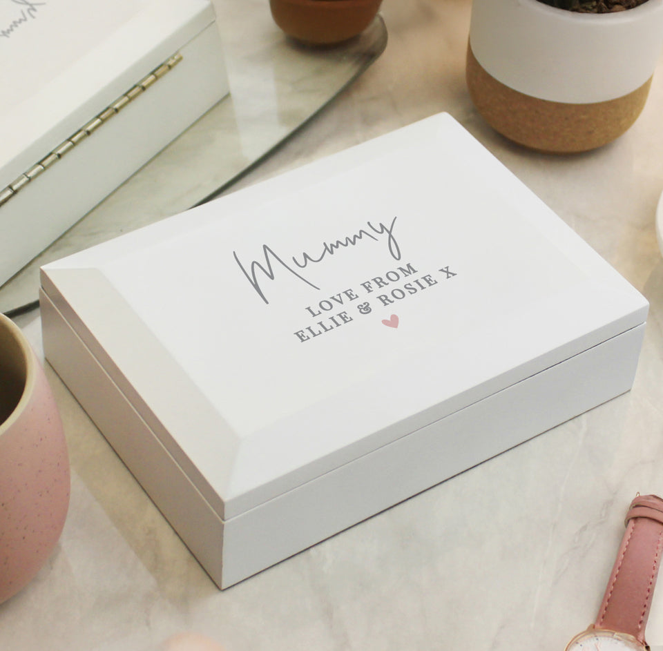 Personalised White Wooden Jewellery Box