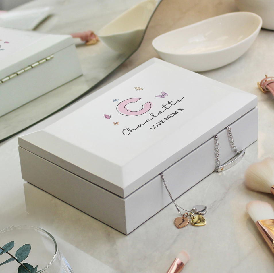 Personalised Butterfly Initial Wooden Jewellery Box