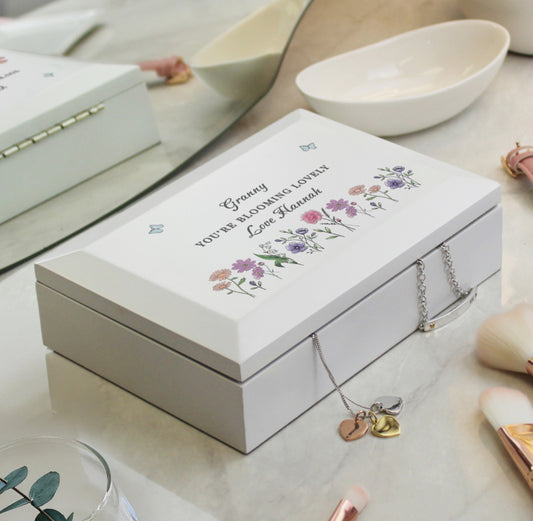 Personalised Wild Flowers Wooden Jewellery Box