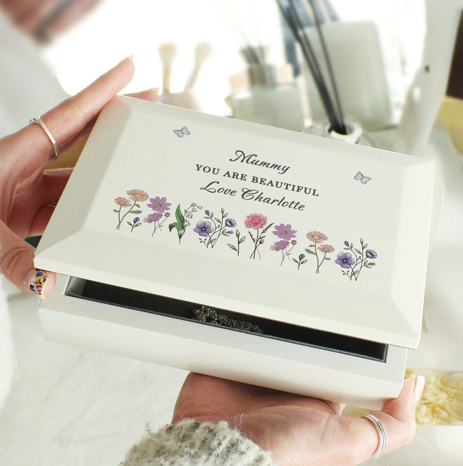 Personalised Wild Flowers Wooden Jewellery Box