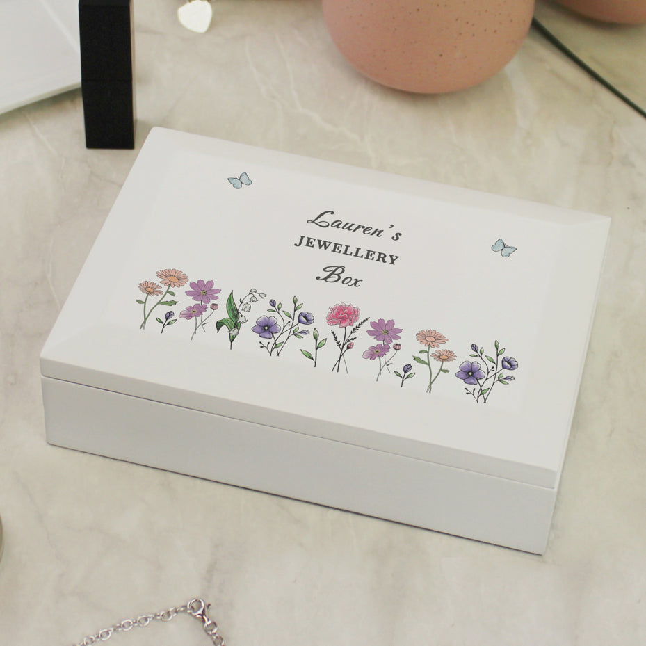 Personalised Wild Flowers Wooden Jewellery Box