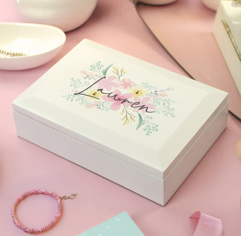 Personalised Floral Wooden Jewellery Box