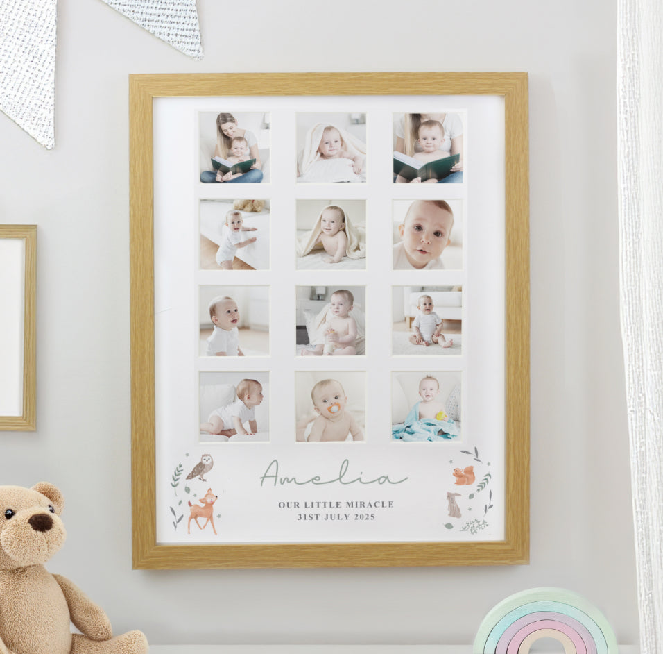 Personalised Woodland Animal Oak Multi Photo Frame