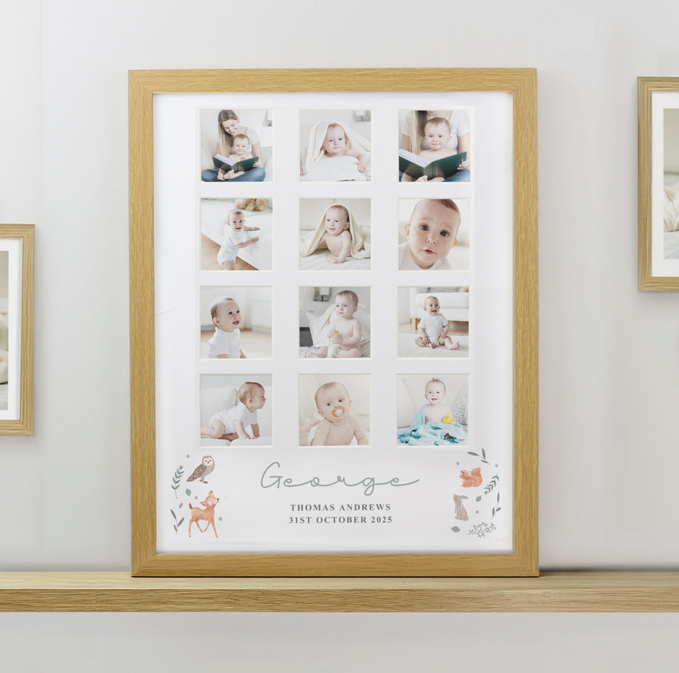 Personalised Woodland Animal Oak Multi Photo Frame