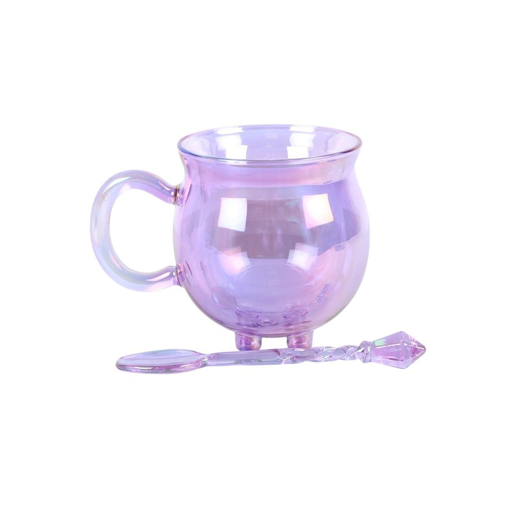 Purple Double Walled Glass Cauldron Mug with Spoon