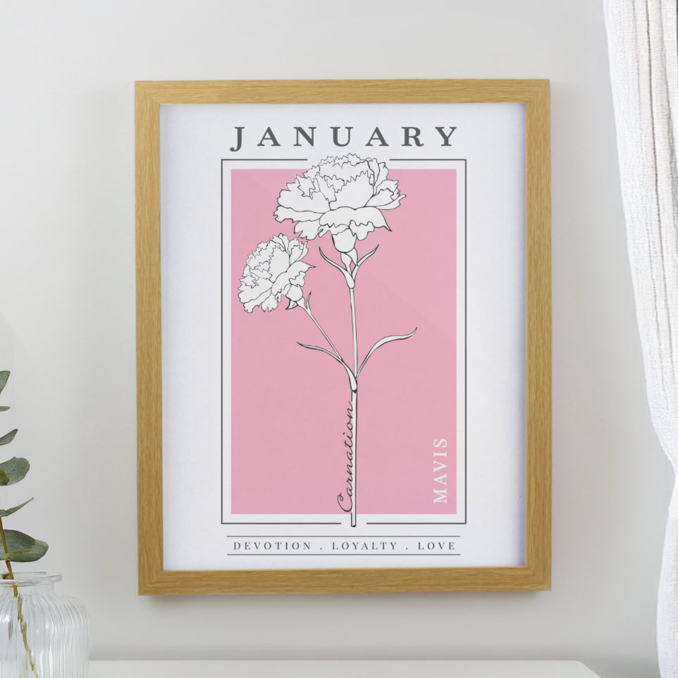 Personalised Birth Flower Oak Poster Frame