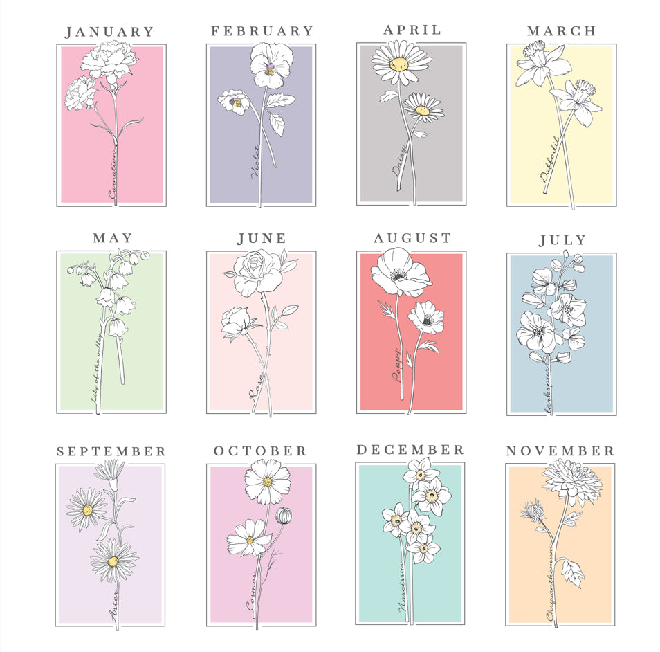 Personalised Birth Flower Oak Poster Frame