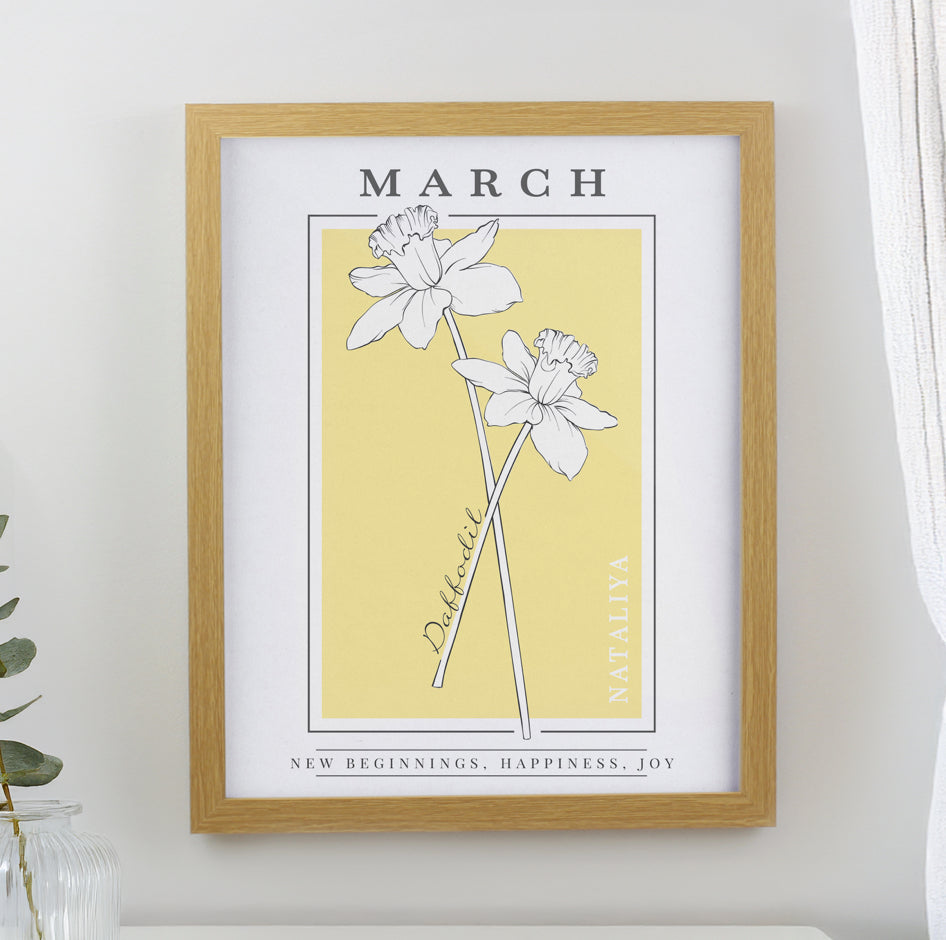 Personalised Birth Flower Oak Poster Frame