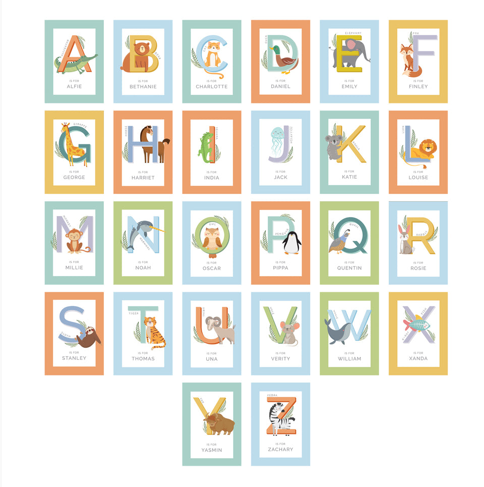 Personalised Animal Alphabet White Poster Frame