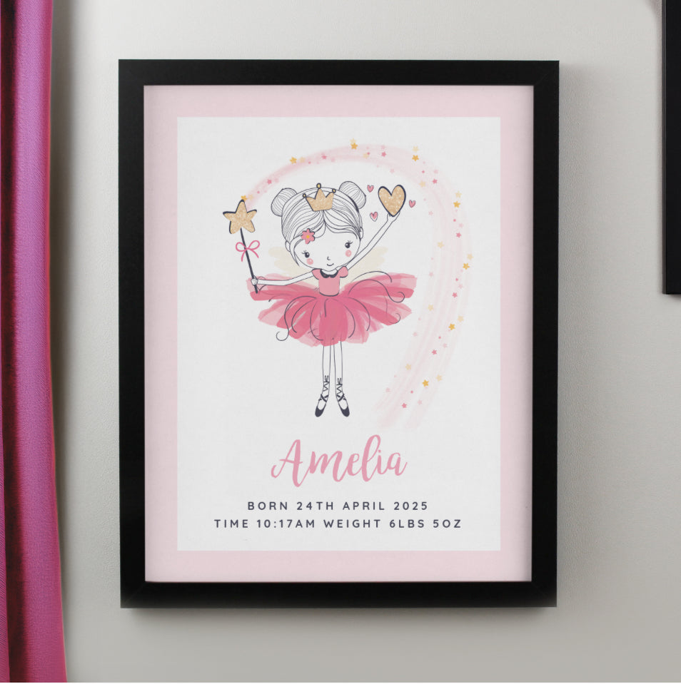 Personalised Princess Ballerina Black Poster Frame