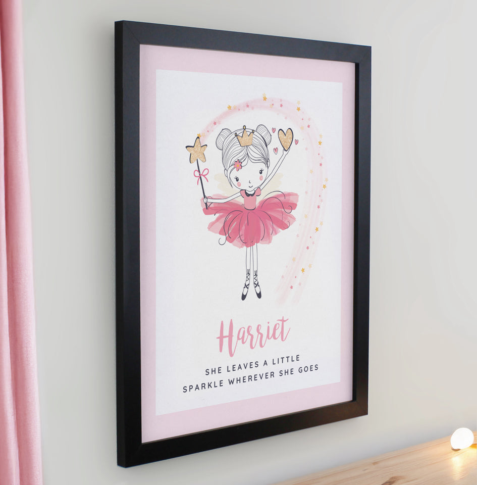 Personalised Princess Ballerina Black Poster Frame