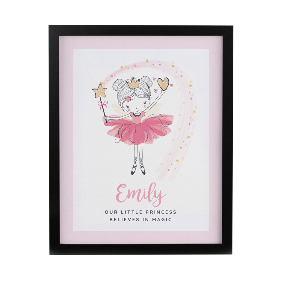 Personalised Princess Ballerina Black Poster Frame