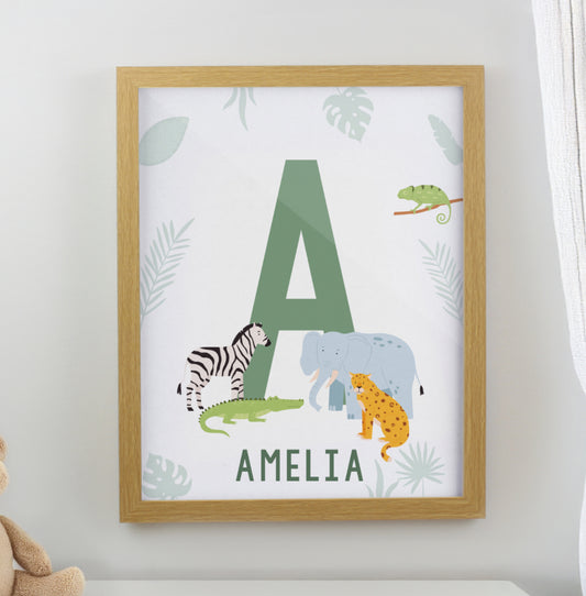 Personalised Animal Initial Oak Poster Frame