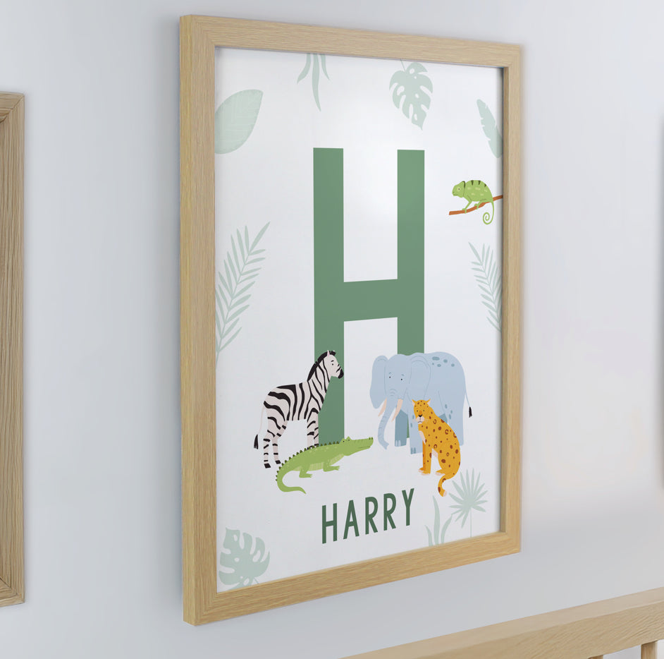 Personalised Animal Initial Oak Poster Frame