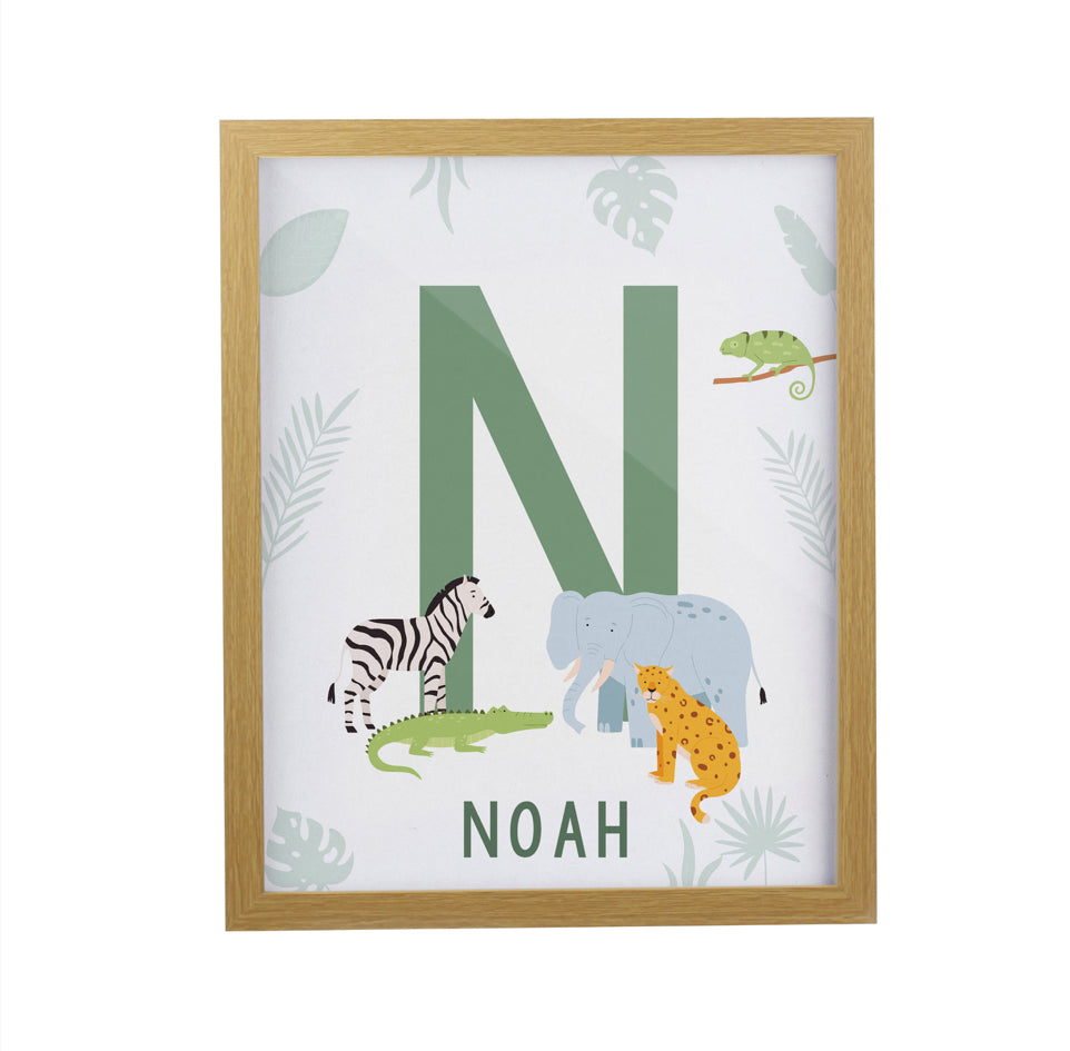 Personalised Animal Initial Oak Poster Frame