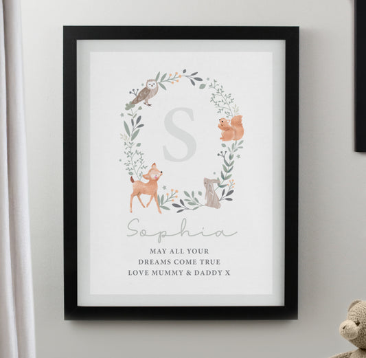 Personalised Woodland Initial Black Poster Frame