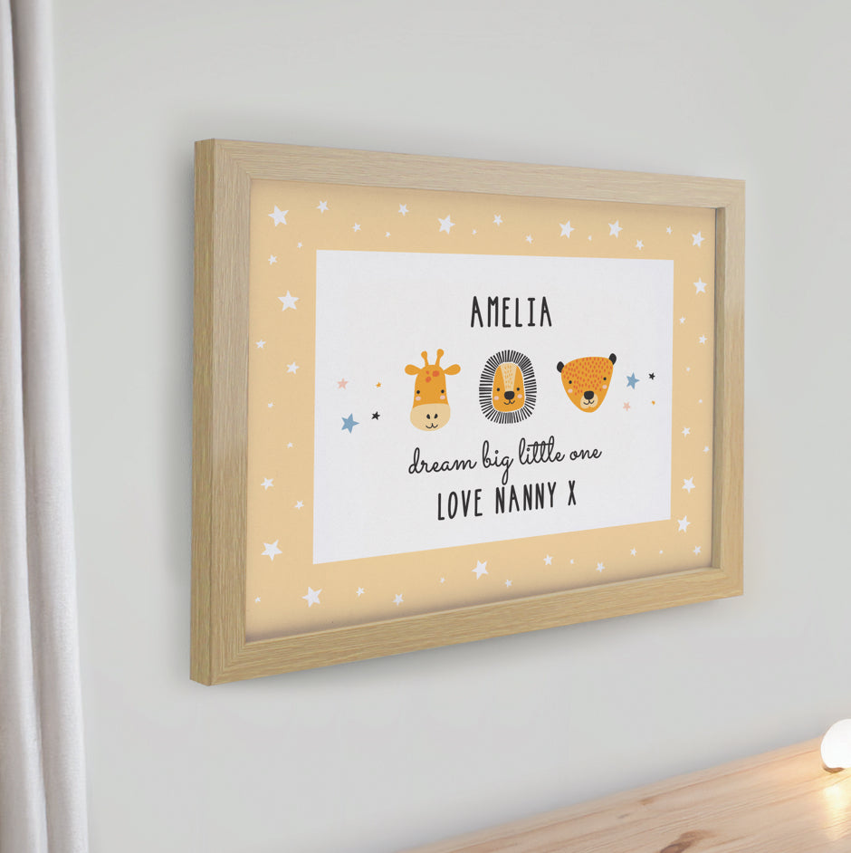 Personalised Safari Animals Oak Poster Frame