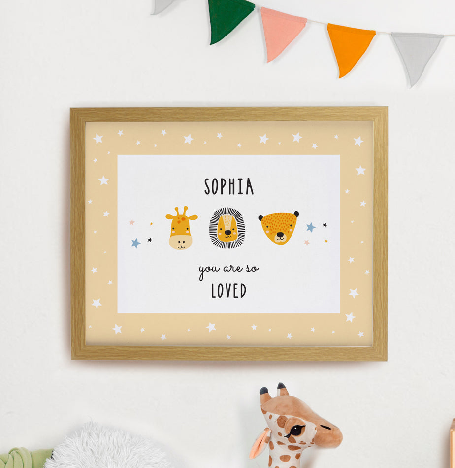 Personalised Safari Animals Oak Poster Frame