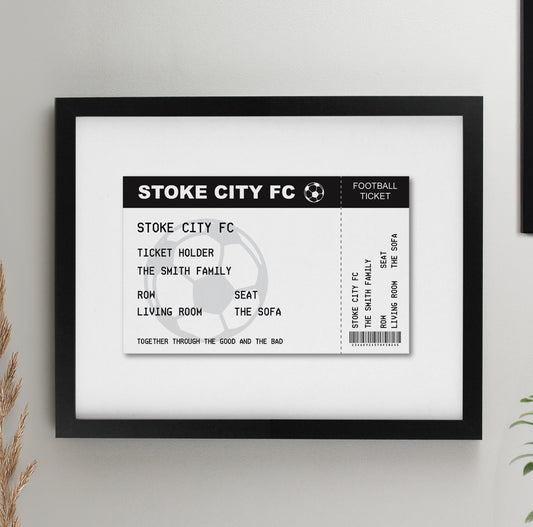 Personalised Football Ticket Black Poster Frame